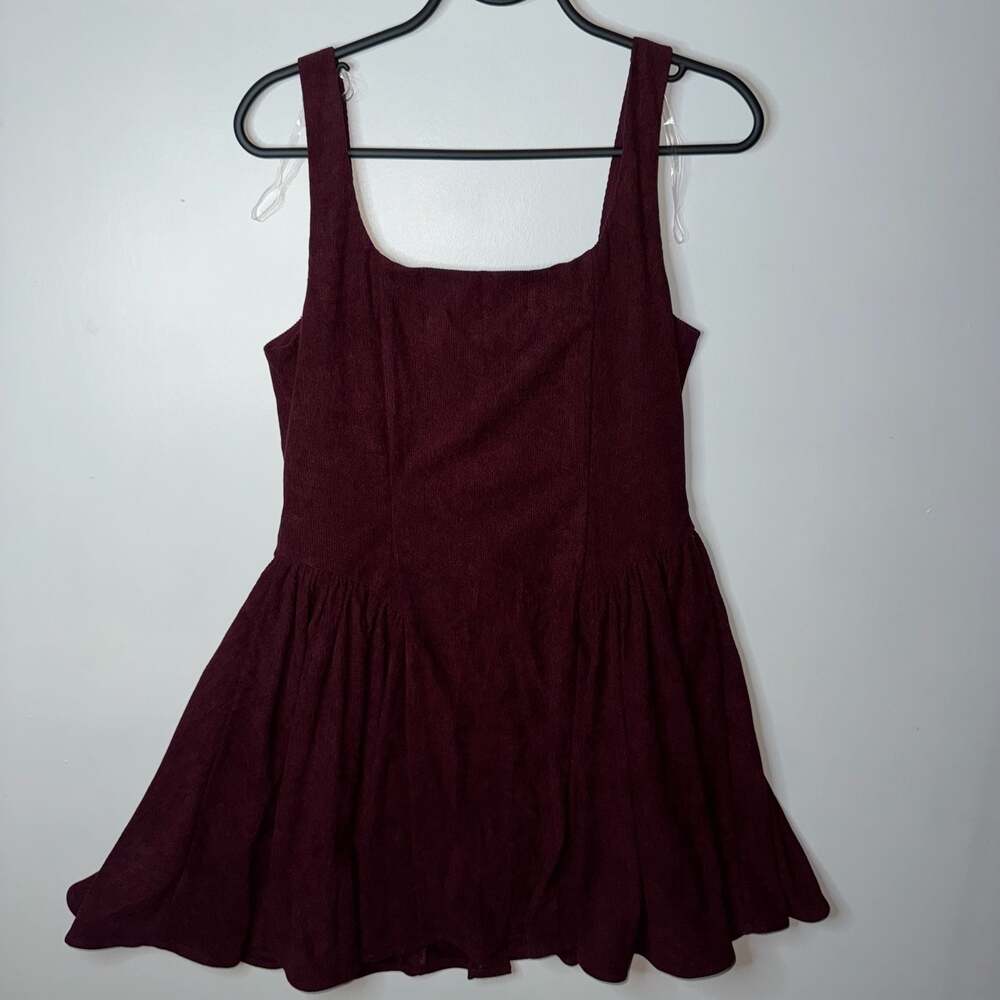 Altar'd State Burgundy Corduroy Button Front Square Neck Mini Dress - Picture 8 of 12